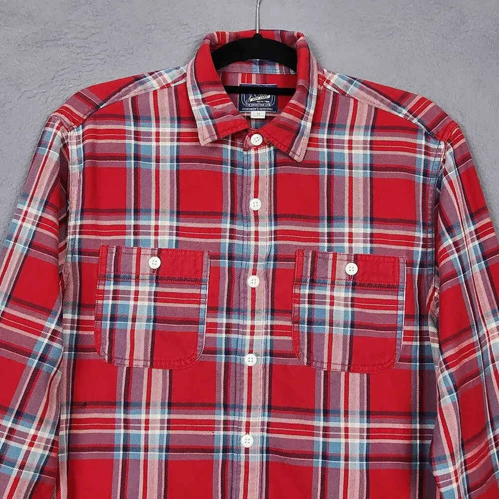 J CREW Shirt Mens Medium Red Plaid 100% Cotton Button Up Long Sleeve Flannel